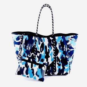Neoprene tote bag blue camouflage neoprene handbag neoprene beach bag